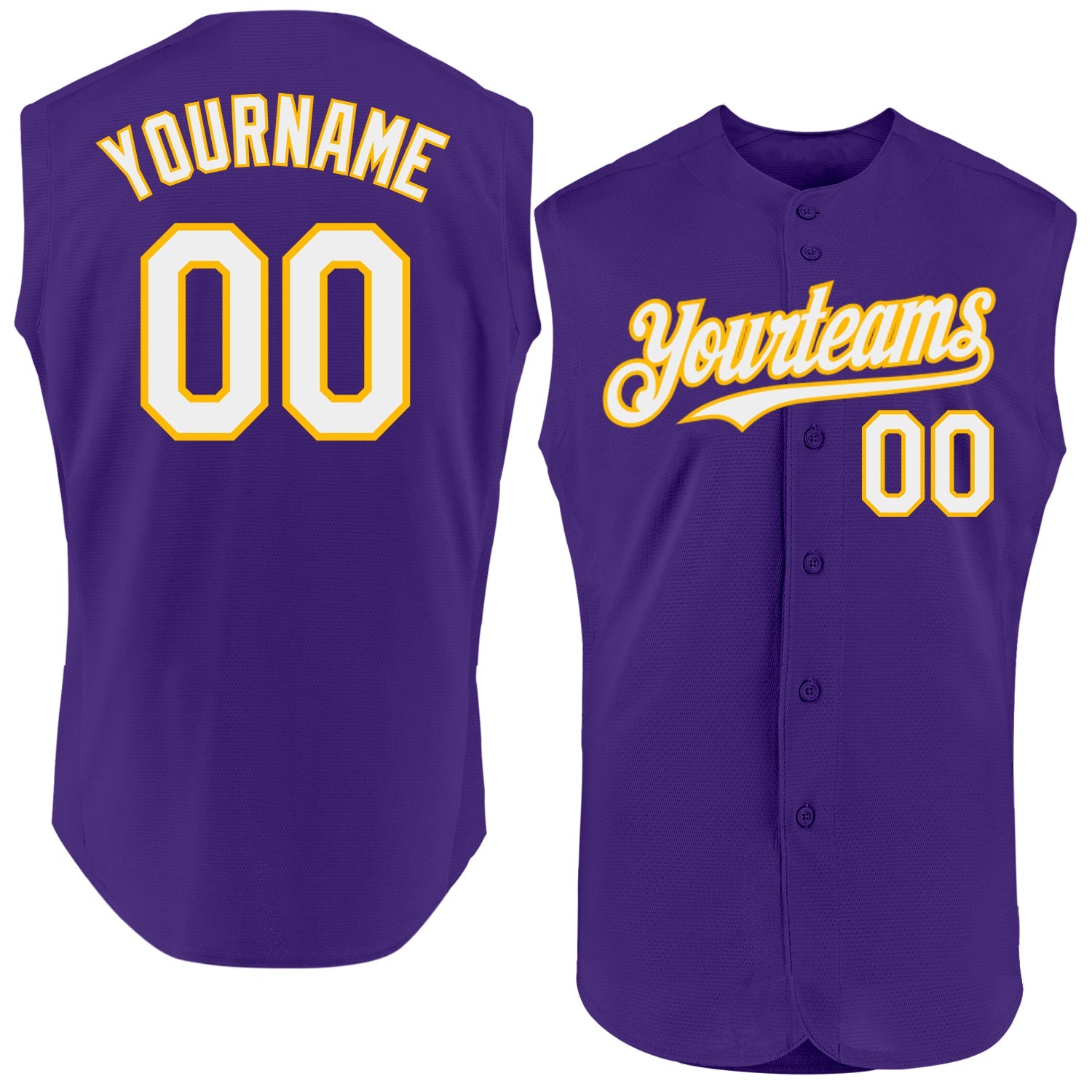 Custom Purple White-Gold Authentic Sleeveless Baseball Jersey - Sky-Custom