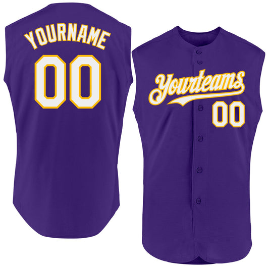 Custom Purple White-Gold Authentic Sleeveless Baseball Jersey - Sky-Custom