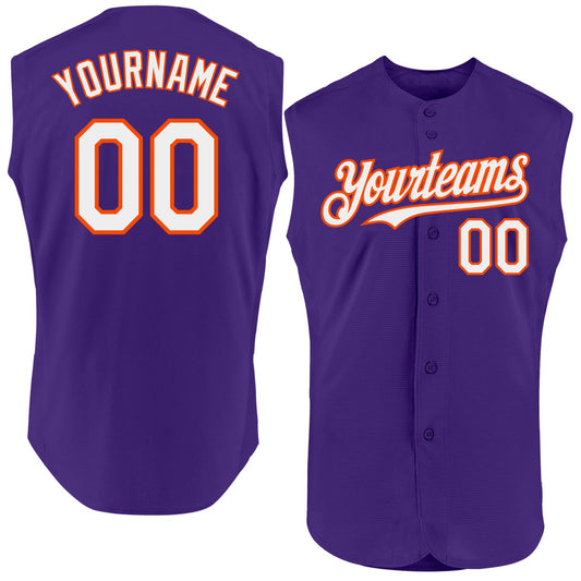 Custom Purple White-Orange Authentic Sleeveless Baseball Jersey - Sky-Custom