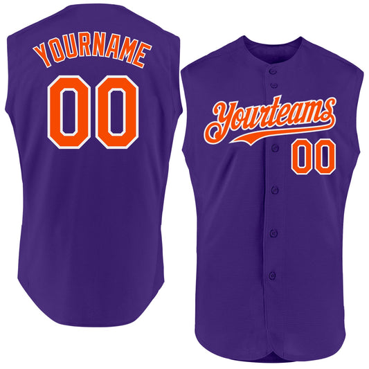 Custom Purple Orange-White Authentic Sleeveless Baseball Jersey - Sky-Custom