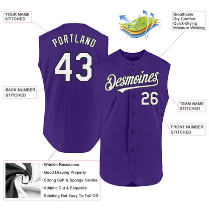 Custom Purple White-Black Authentic Sleeveless Baseball Jersey - Sky-Custom