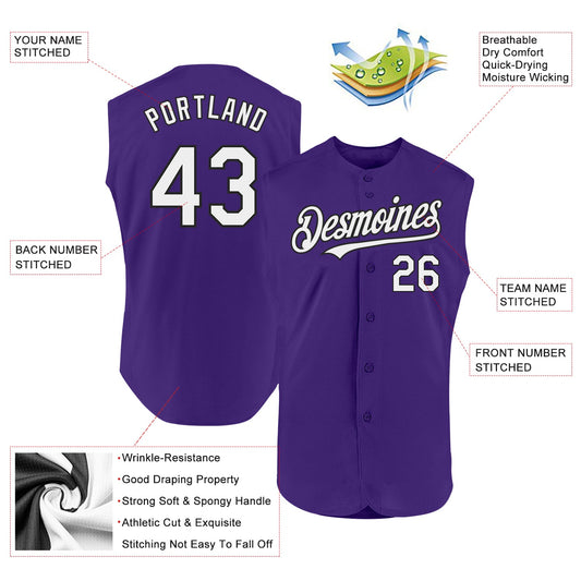 Custom Purple White-Black Authentic Sleeveless Baseball Jersey - Sky-Custom