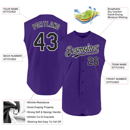 Custom Purple Black-White Authentic Sleeveless Baseball Jersey - Sky-Custom