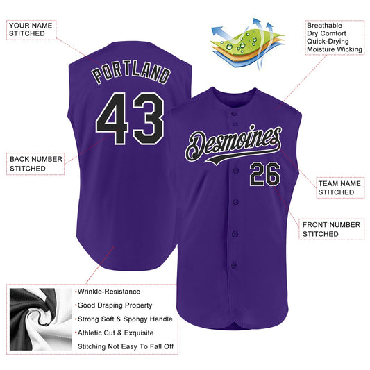Custom Purple Black-White Authentic Sleeveless Baseball Jersey - Sky-Custom