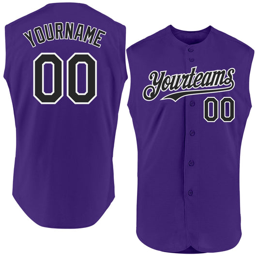 Custom Purple Black-White Authentic Sleeveless Baseball Jersey - Sky-Custom