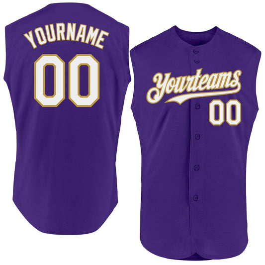 Custom Purple White-Old Gold Authentic Sleeveless Baseball Jersey - Sky-Custom