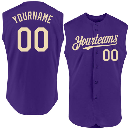 Custom Purple Cream Authentic Sleeveless Baseball Jersey - Sky-Custom