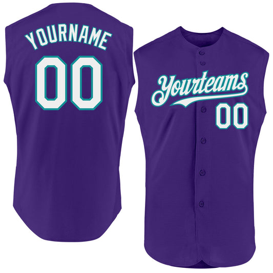 Custom Purple White-Teal Authentic Sleeveless Baseball Jersey - Sky-Custom