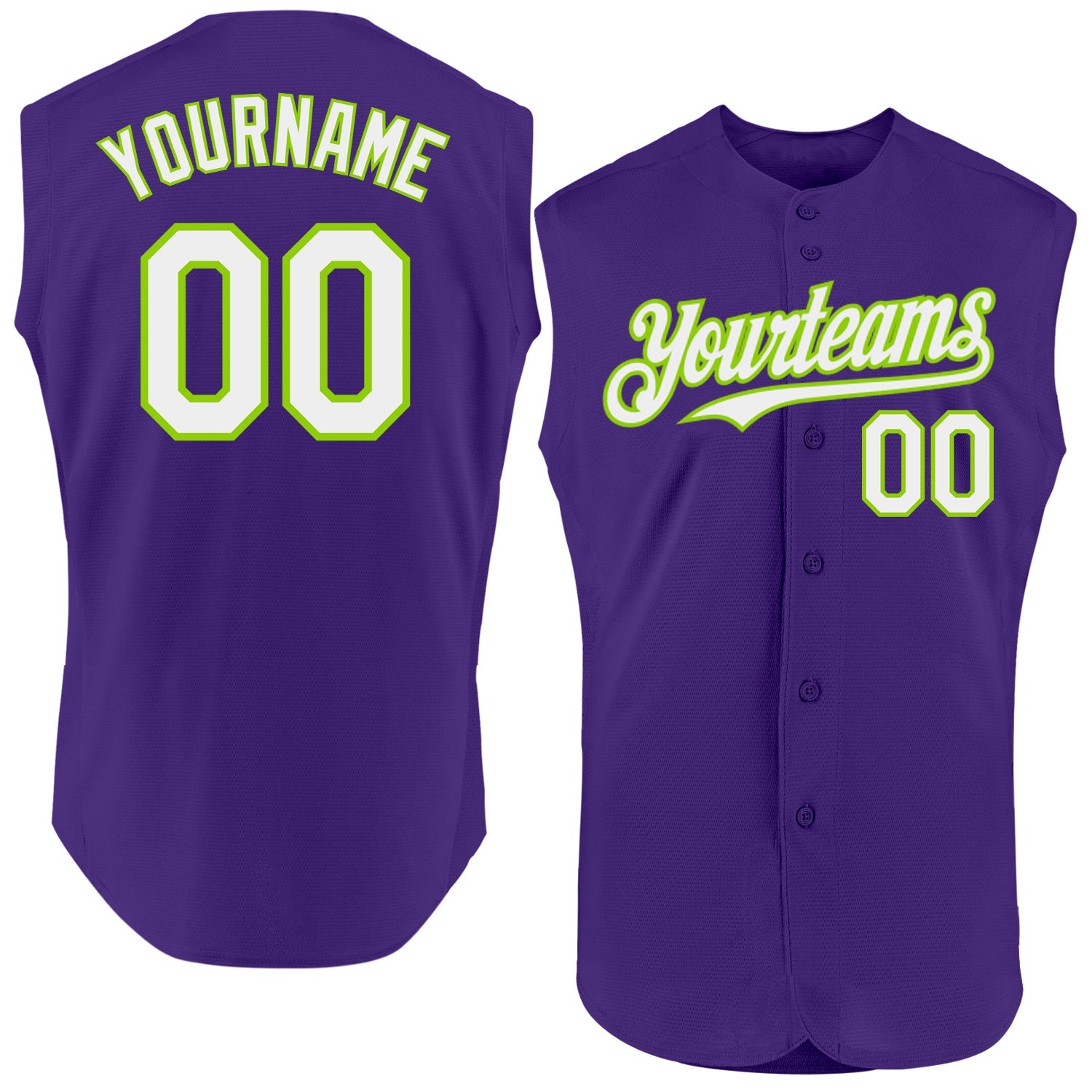 Custom Purple White-Neon Green Authentic Sleeveless Baseball Jersey - Sky-Custom