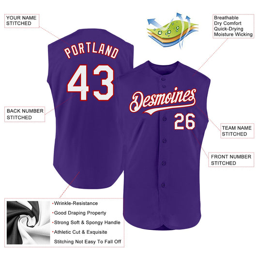 Custom Purple White-Red Authentic Sleeveless Baseball Jersey - Sky-Custom