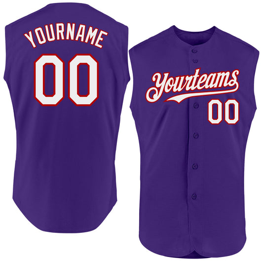Custom Purple White-Red Authentic Sleeveless Baseball Jersey - Sky-Custom