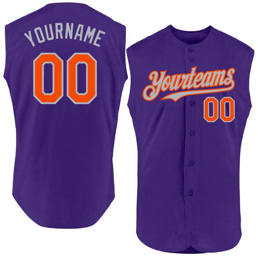 Custom Purple Orange-Gray Authentic Sleeveless Baseball Jersey - Sky-Custom