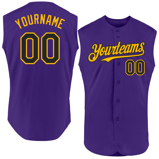 Custom Purple Black-Gold Authentic Sleeveless Baseball Jersey - Sky-Custom
