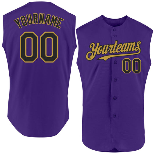 Custom Purple Black-Old Gold Authentic Sleeveless Baseball Jersey - Sky-Custom