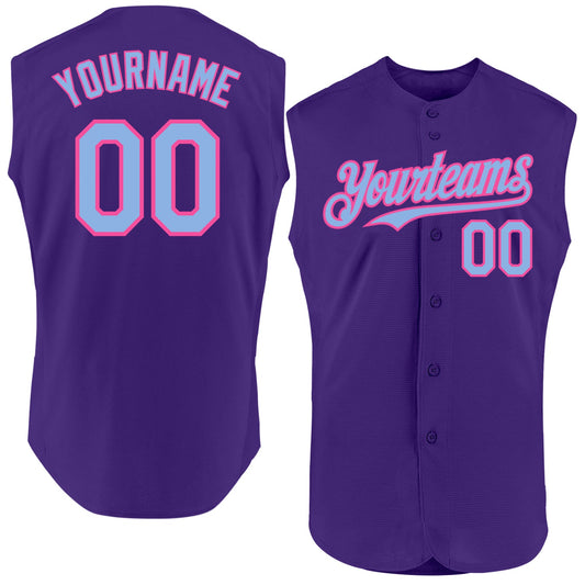 Custom Purple Light Blue-Pink Authentic Sleeveless Baseball Jersey - Sky-Custom