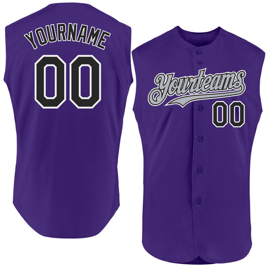 Custom Purple Black-Gray Authentic Sleeveless Baseball Jersey - Sky-Custom