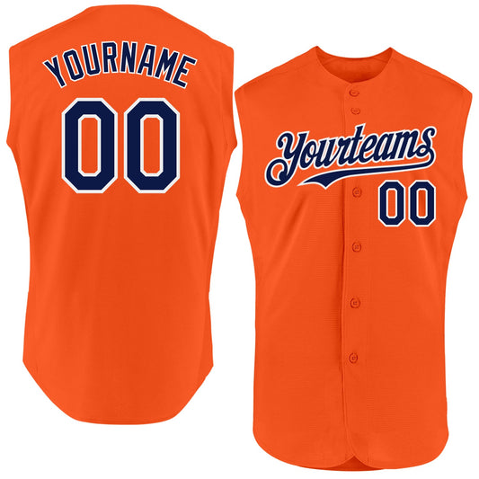 Custom Orange Navy-White Authentic Sleeveless Baseball Jersey - Sky-Custom