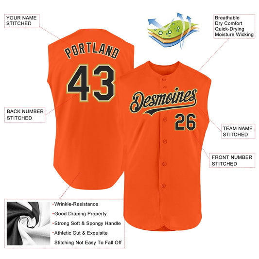 Custom Orange Black Cream-Old Gold Authentic Sleeveless Baseball Jersey - Sky-Custom