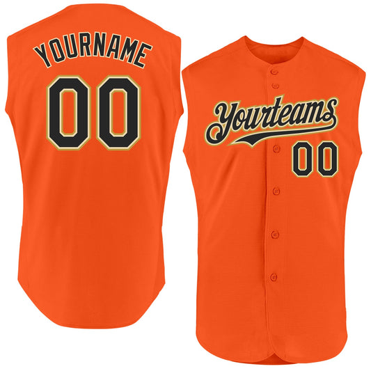Custom Orange Black Cream-Old Gold Authentic Sleeveless Baseball Jersey - Sky-Custom