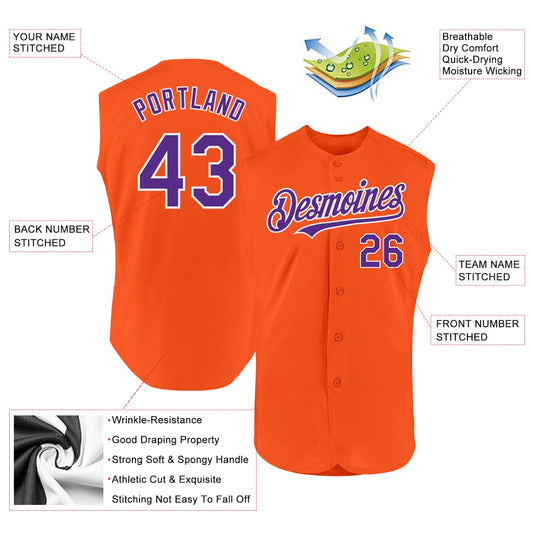 Custom Orange Purple-White Authentic Sleeveless Baseball Jersey - Sky-Custom