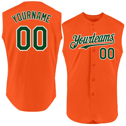 Custom Orange Green-White Authentic Sleeveless Baseball Jersey - Sky-Custom