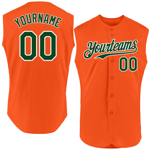 Custom Orange Green-White Authentic Sleeveless Baseball Jersey - Sky-Custom