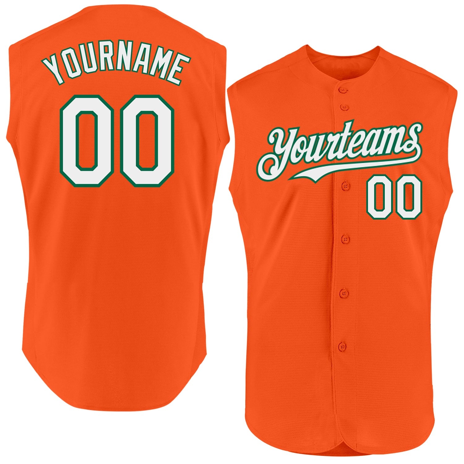 Custom Orange White-Kelly Green Authentic Sleeveless Baseball Jersey - Sky-Custom
