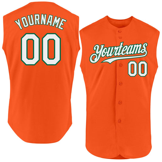 Custom Orange White-Kelly Green Authentic Sleeveless Baseball Jersey - Sky-Custom