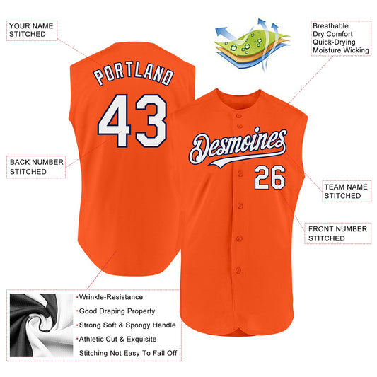Custom Orange White-Navy Authentic Sleeveless Baseball Jersey - Sky-Custom