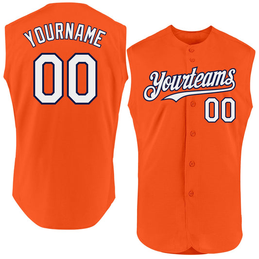 Custom Orange White-Navy Authentic Sleeveless Baseball Jersey - Sky-Custom