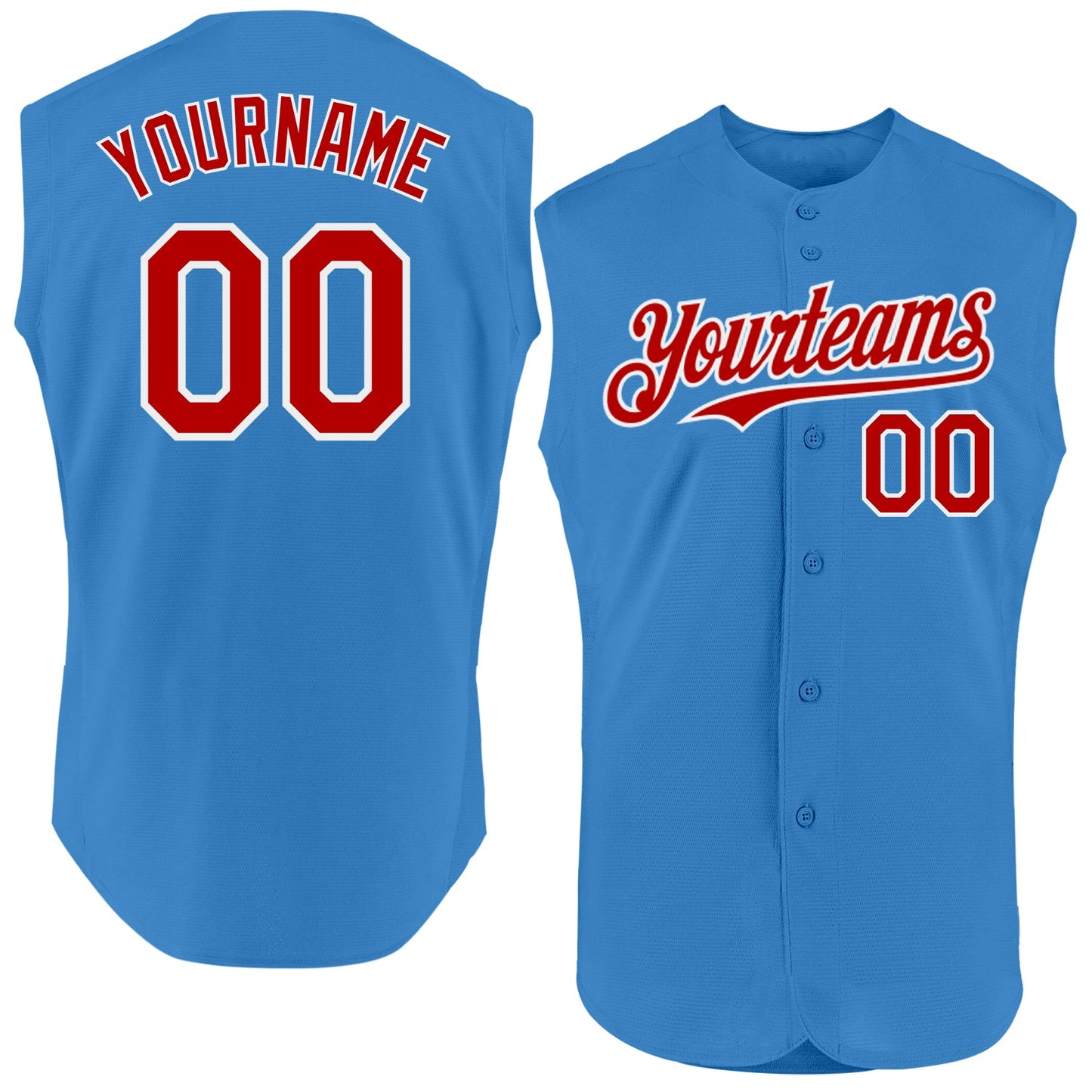 Custom Powder Blue Red-White Authentic Sleeveless Baseball Jersey - Sky-Custom