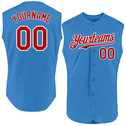 Custom Powder Blue Red-White Authentic Sleeveless Baseball Jersey - Sky-Custom