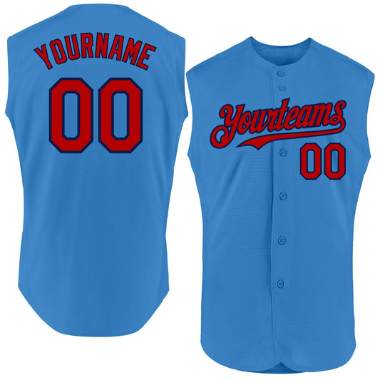 Custom Powder Blue Red-Navy Authentic Sleeveless Baseball Jersey - Sky-Custom