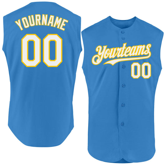 Custom Powder Blue White-Yellow Authentic Sleeveless Baseball Jersey - Sky-Custom