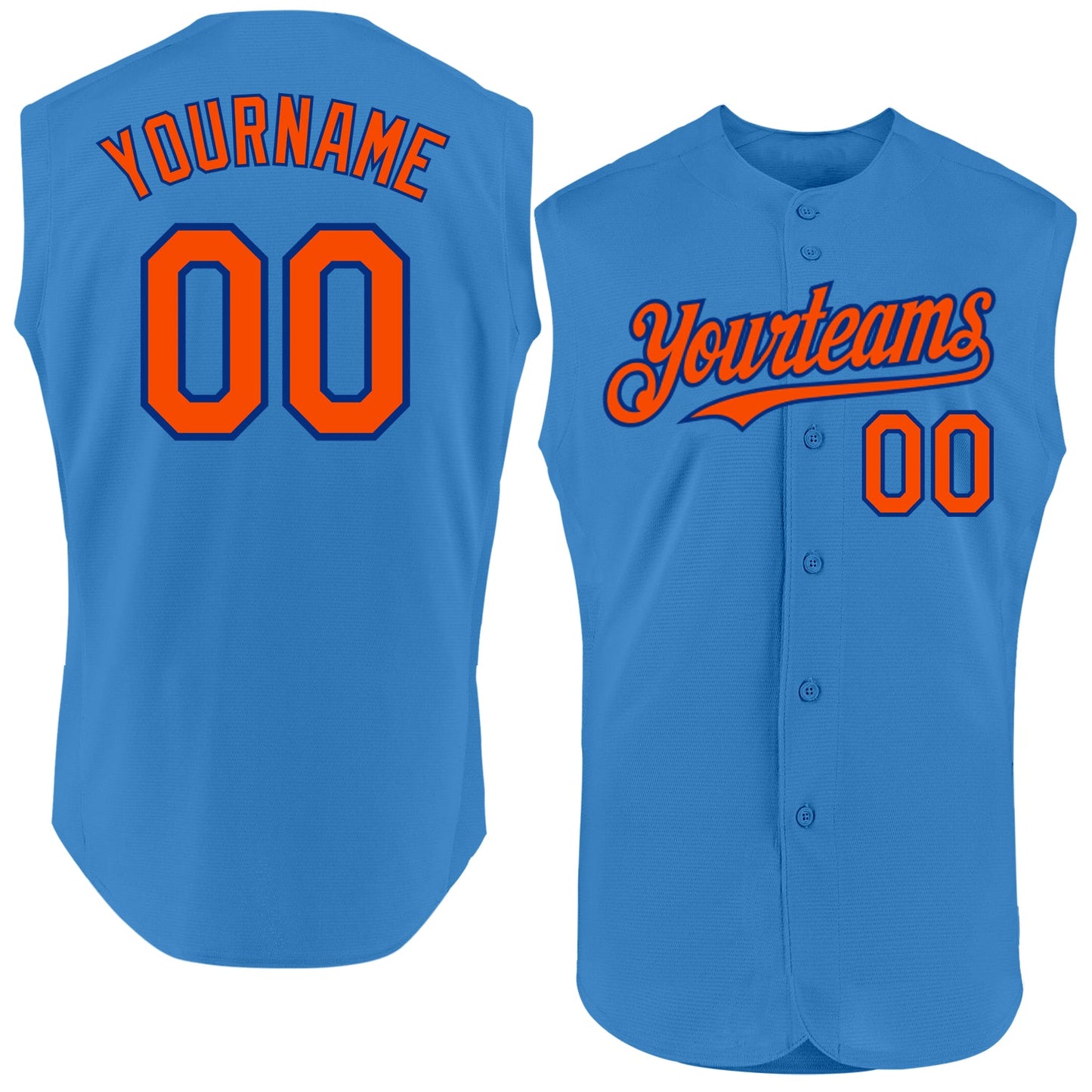 Custom Powder Blue Orange-Royal Authentic Sleeveless Baseball Jersey - Sky-Custom