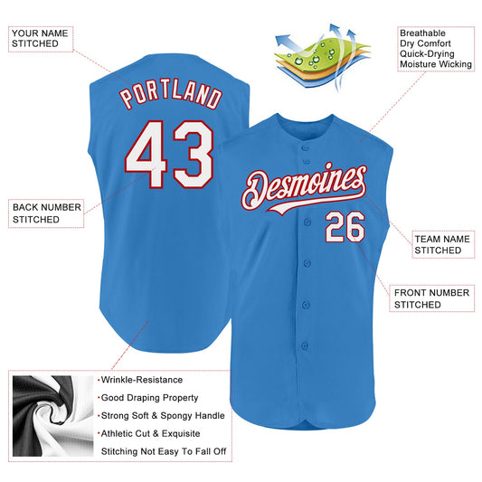 Custom Powder Blue White-Red Authentic Sleeveless Baseball Jersey - Sky-Custom