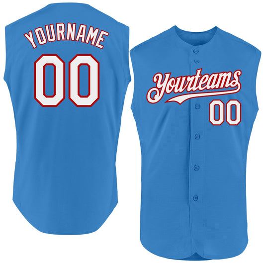 Custom Powder Blue White-Red Authentic Sleeveless Baseball Jersey - Sky-Custom