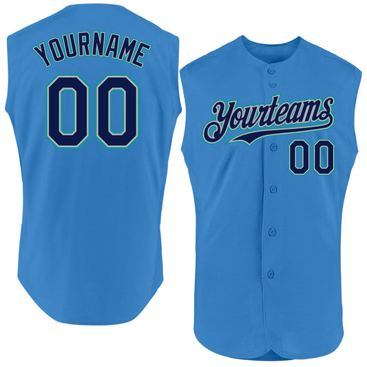 Custom Powder Blue Navy Gray-Teal Authentic Sleeveless Baseball Jersey - Sky-Custom