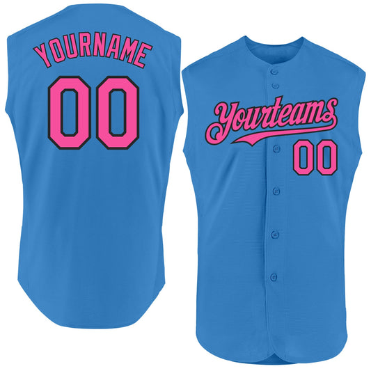 Custom Powder Blue Pink-Black Authentic Sleeveless Baseball Jersey - Sky-Custom