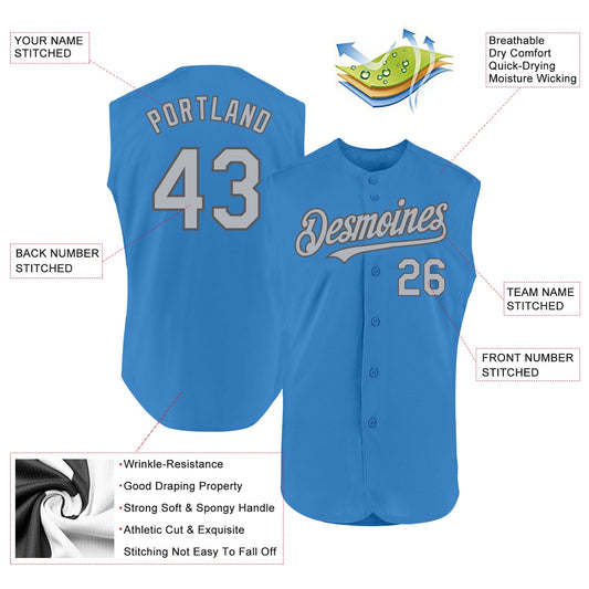 Custom Powder Blue Gray-Steel Gray Authentic Sleeveless Baseball Jersey - Sky-Custom
