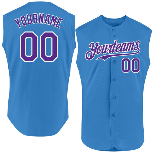 Custom Powder Blue Purple-White Authentic Sleeveless Baseball Jersey - Sky-Custom