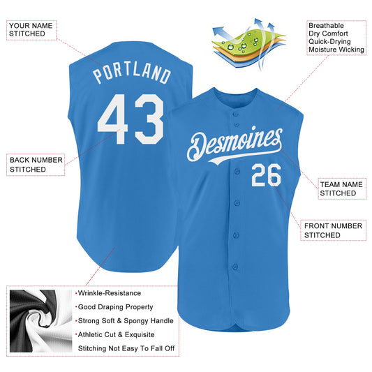 Custom Powder Blue White Authentic Sleeveless Baseball Jersey - Sky-Custom