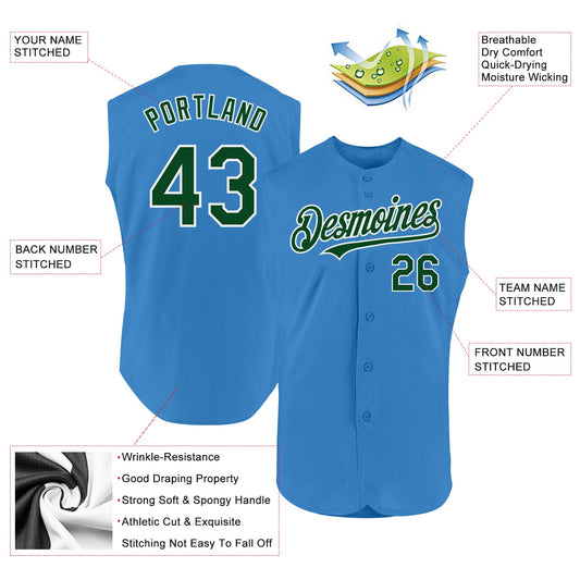 Custom Powder Blue Green-White Authentic Sleeveless Baseball Jersey - Sky-Custom
