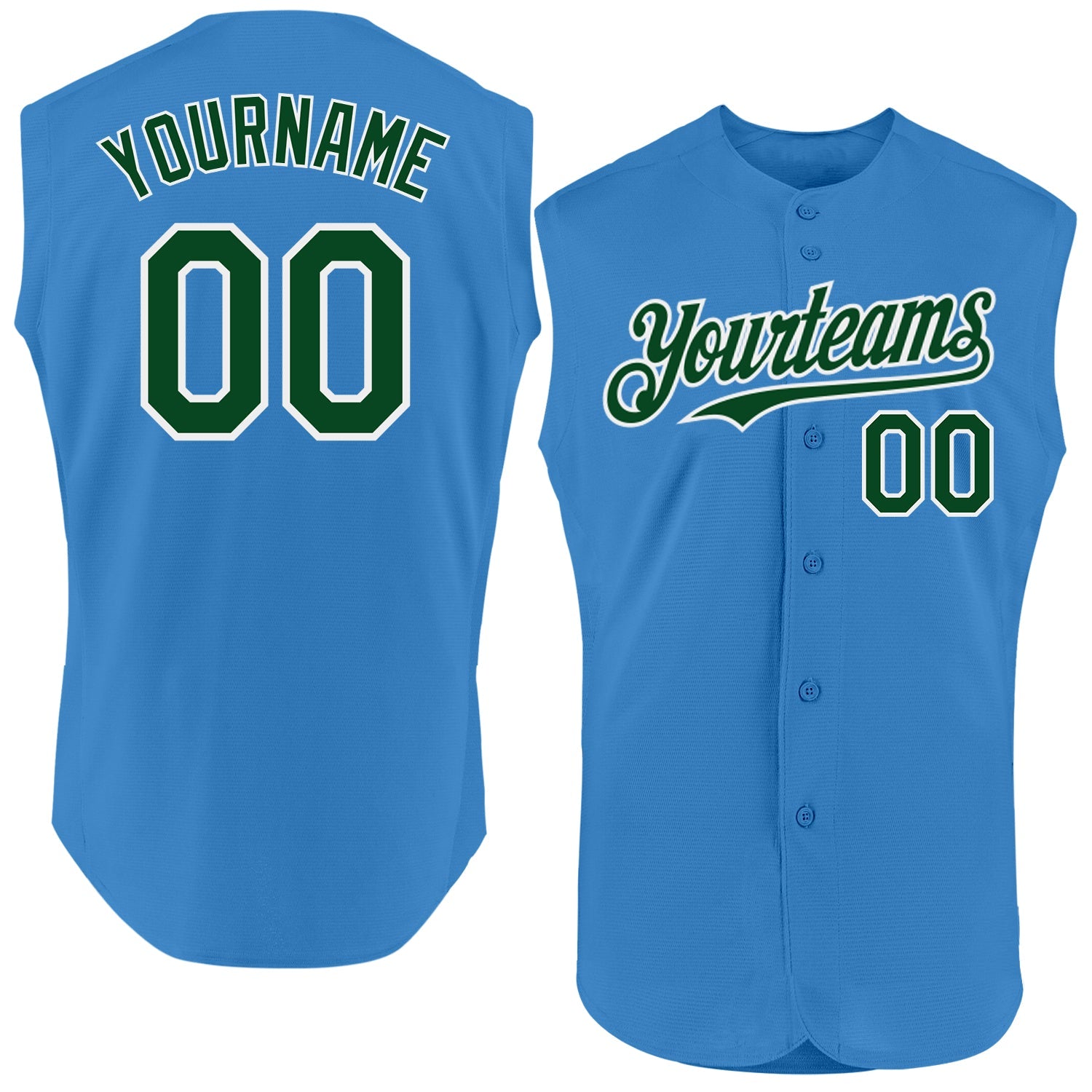 Custom Powder Blue Green-White Authentic Sleeveless Baseball Jersey - Sky-Custom