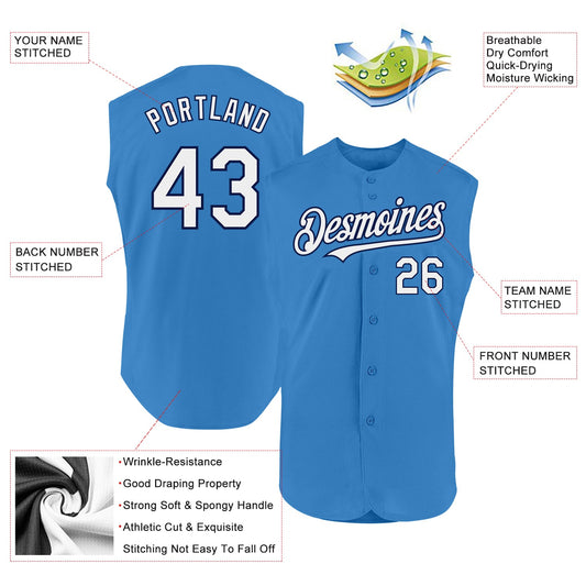 Custom Powder Blue White-Navy Authentic Sleeveless Baseball Jersey - Sky-Custom