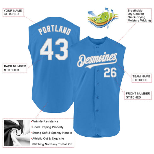 Custom Powder Blue White-Gray Authentic Sleeveless Baseball Jersey - Sky-Custom