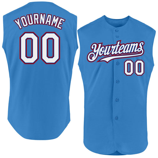 Custom Powder Blue Royal-Red Authentic Sleeveless Baseball Jersey - Sky-Custom