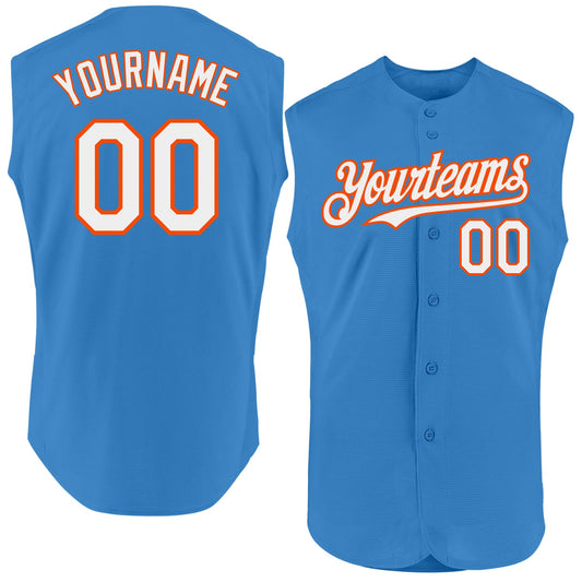 Custom Powder Blue White-Orange Authentic Sleeveless Baseball Jersey - Sky-Custom