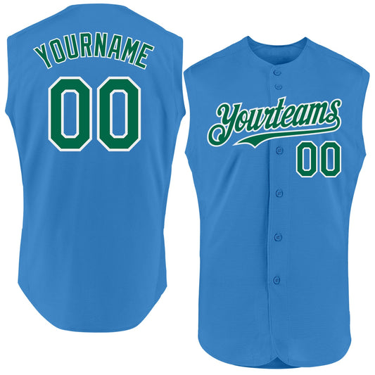Custom Powder Blue Kelly Green-White Authentic Sleeveless Baseball Jersey - Sky-Custom