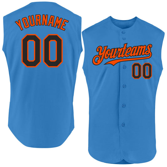 Custom Powder Blue Black-Orange Authentic Sleeveless Baseball Jersey - Sky-Custom